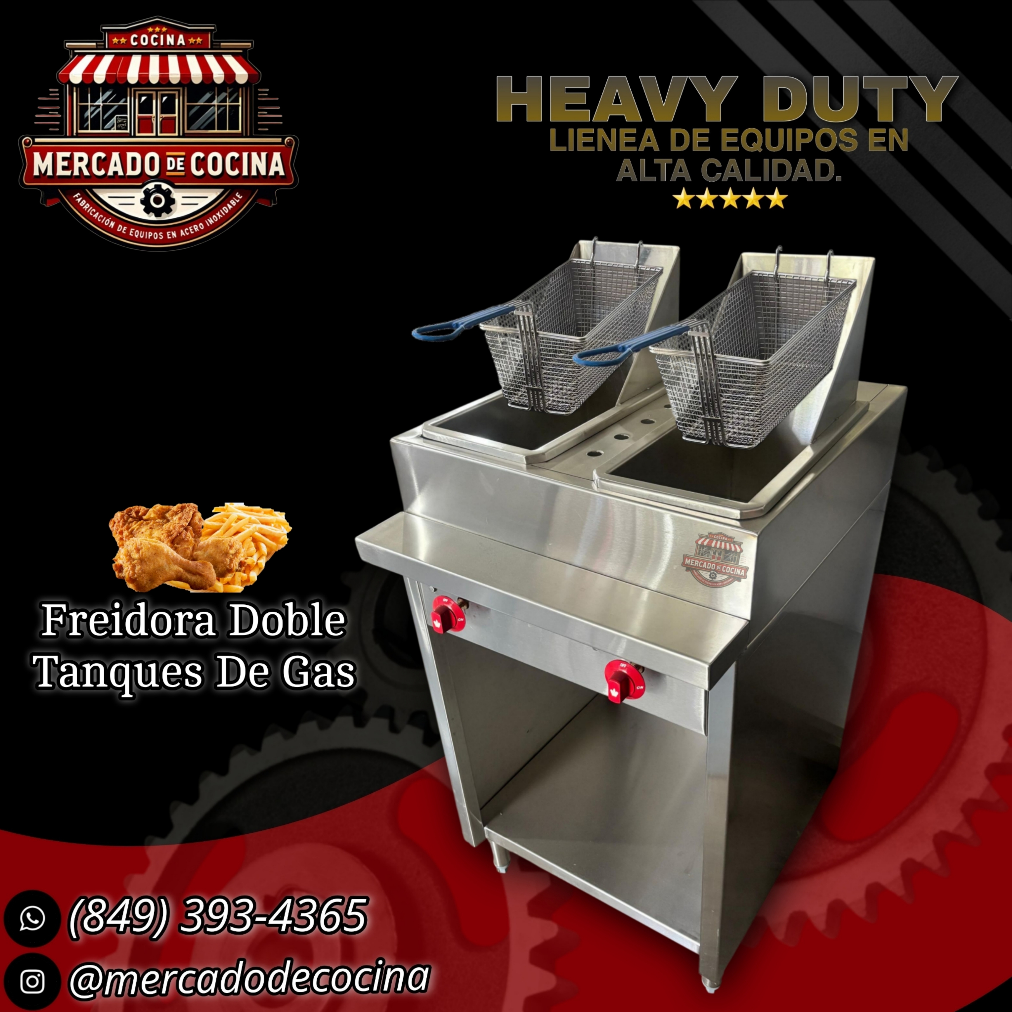 Freidora de dos tanques Mod-PRO con gabinete abierto.