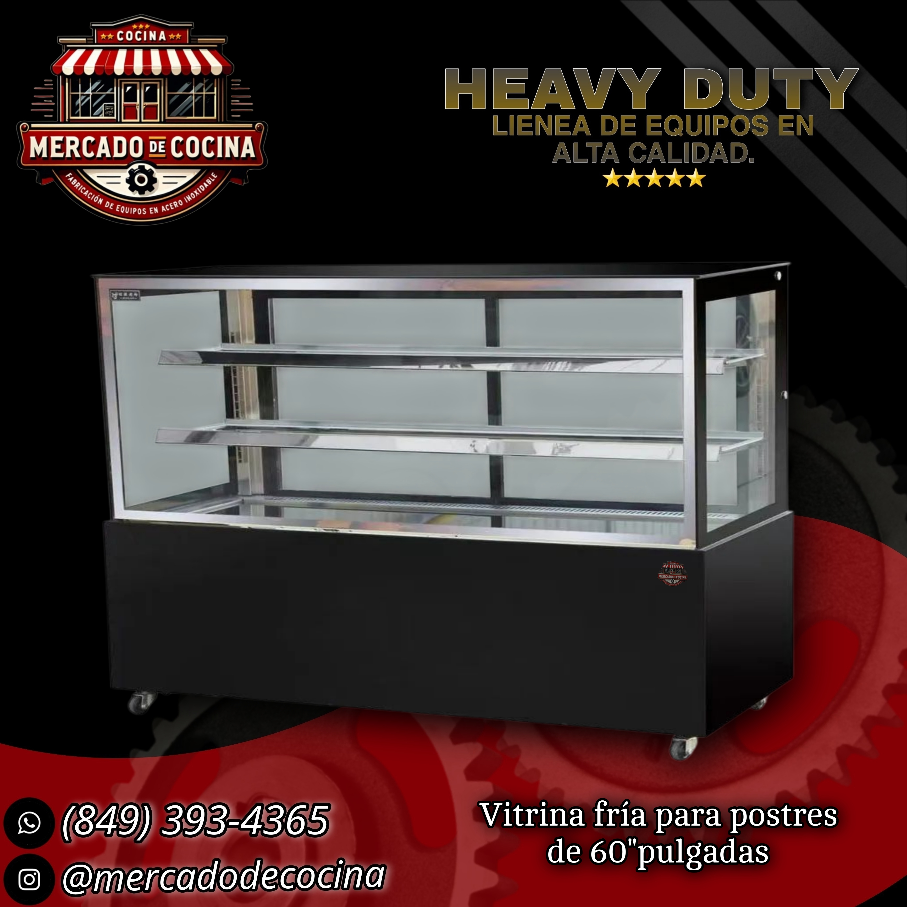 Vitrina fría para postres con cristal plano de 60"