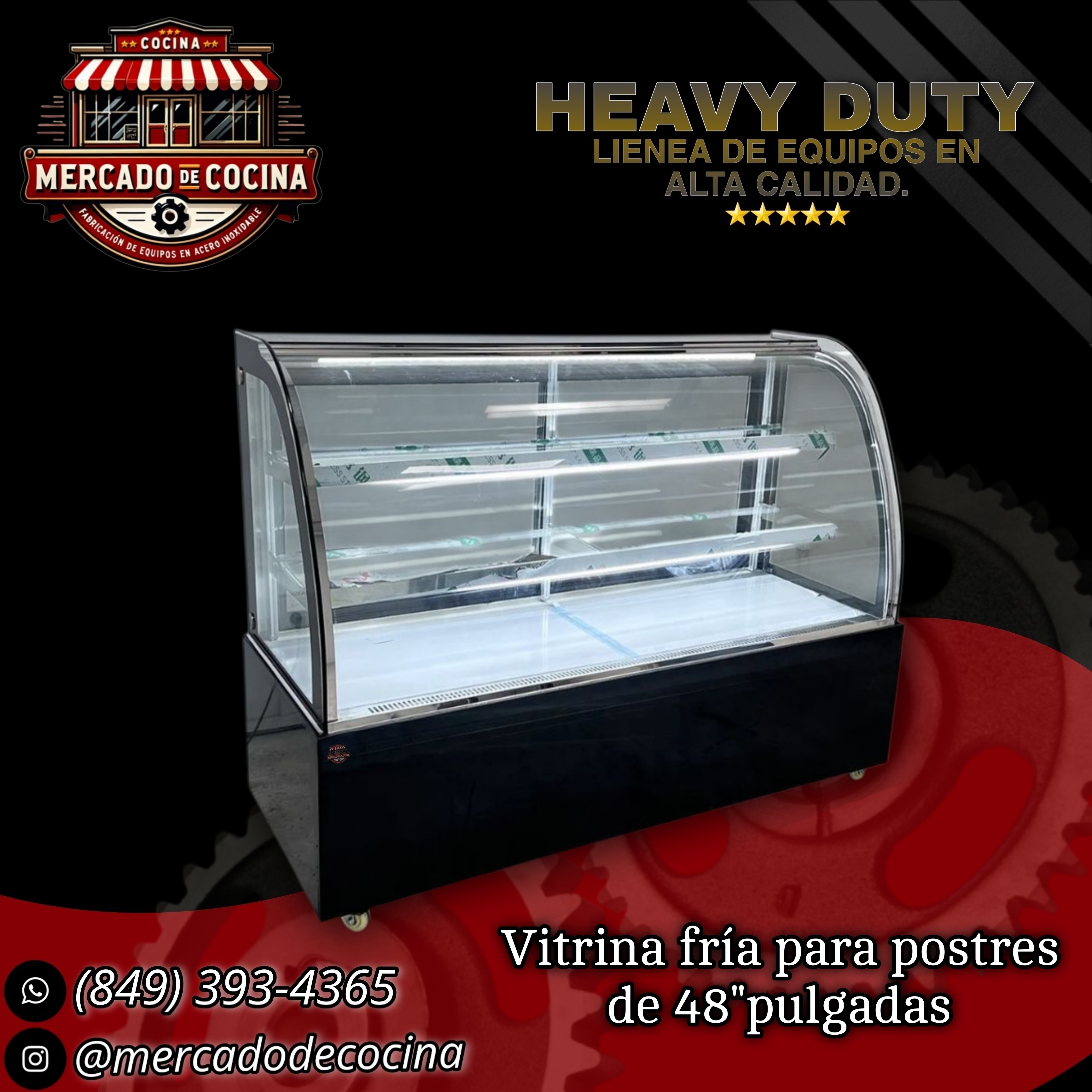 Vitrina fría para postres con cristal curvado de 48"