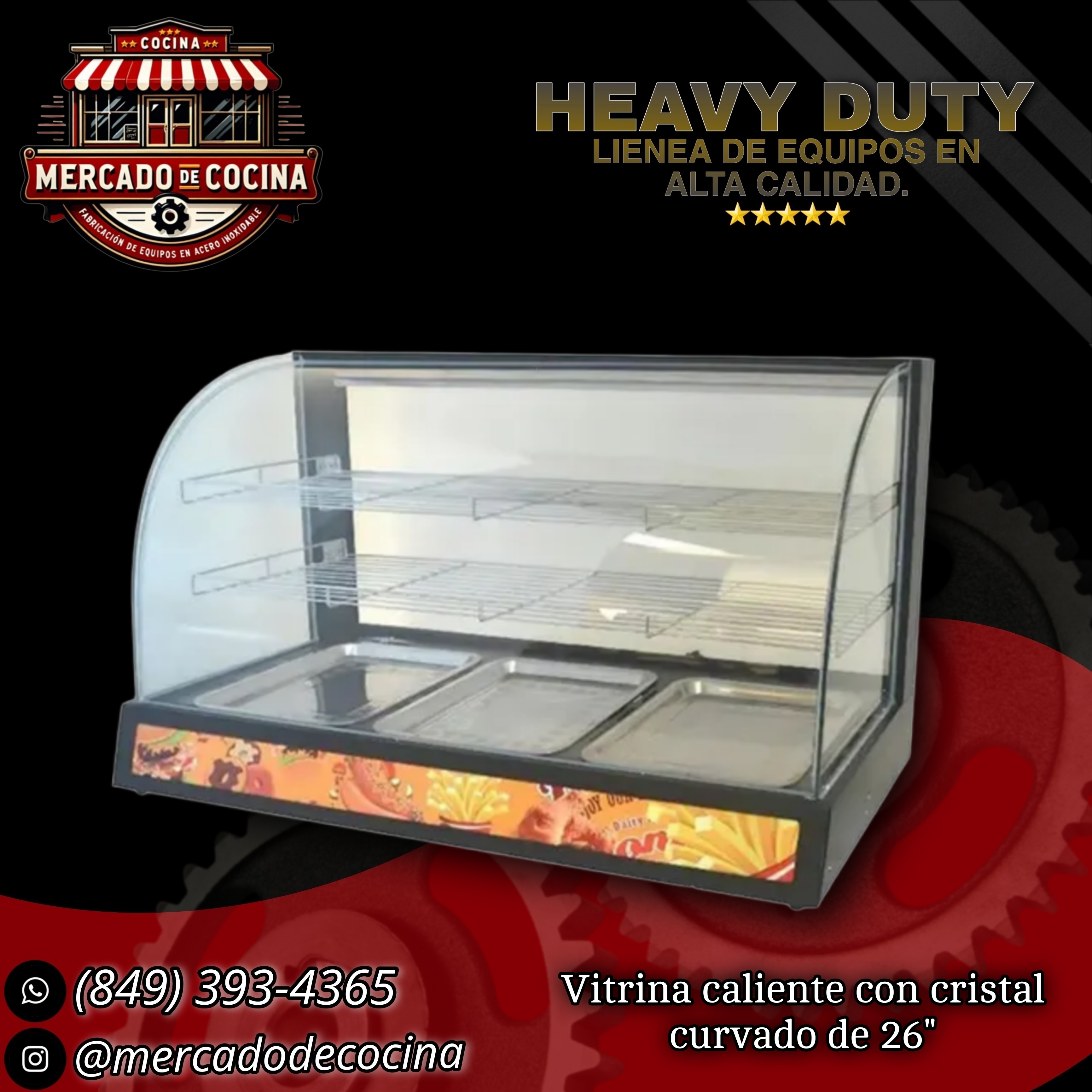 Vitrina caliente con cristal curvado de 36"