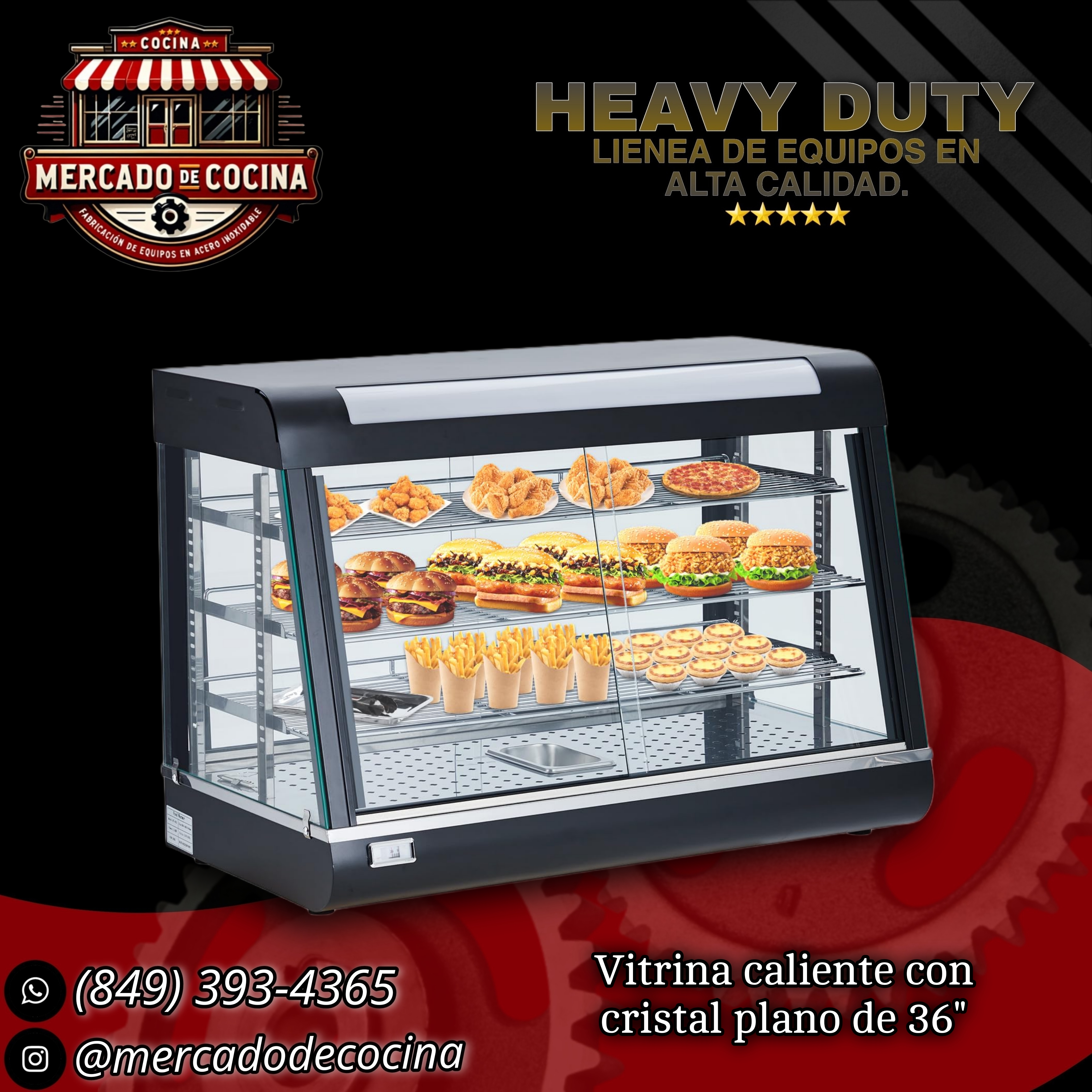 Vitrina caliente con cristal plano de 36"