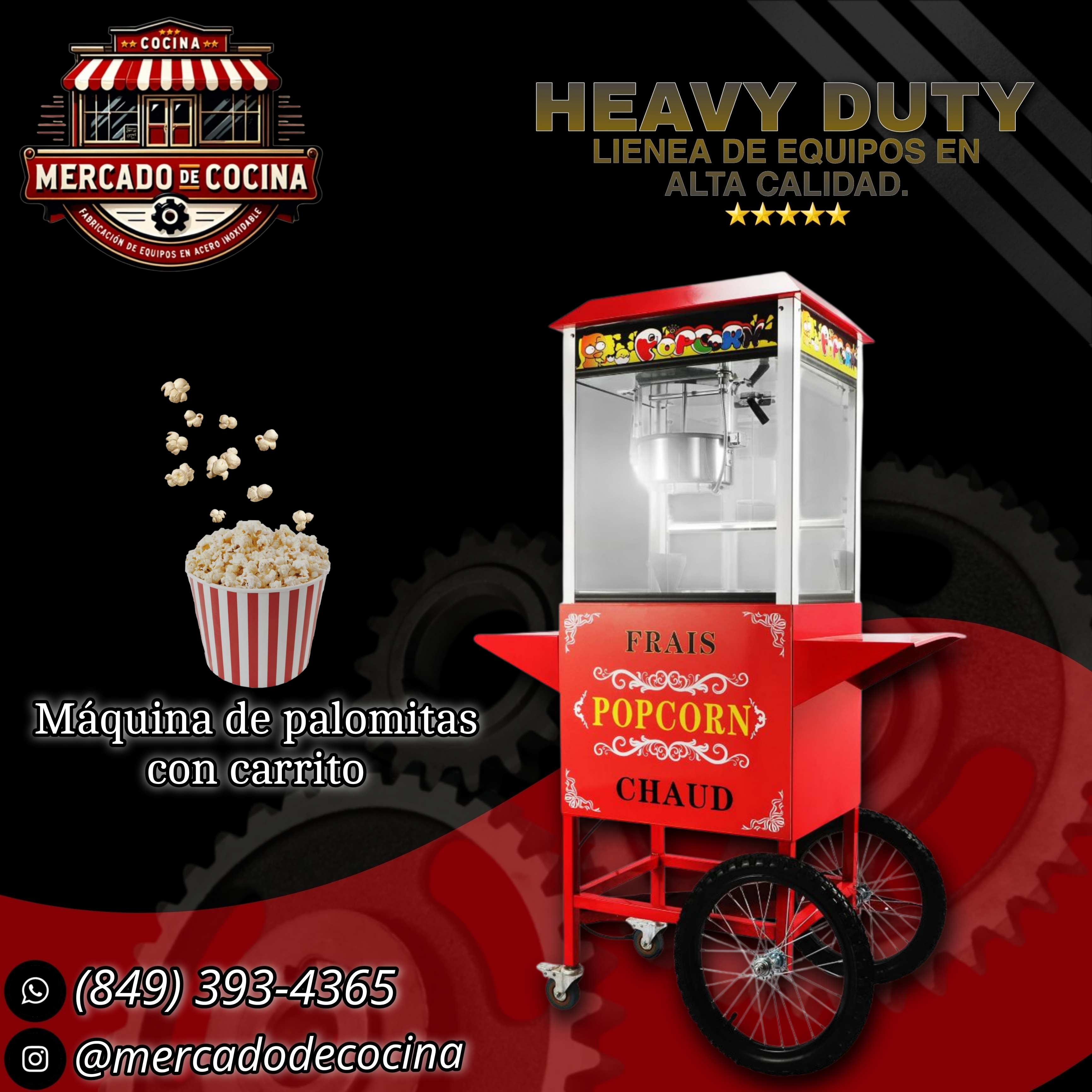 Máquina de palomitas de maíz con carrito