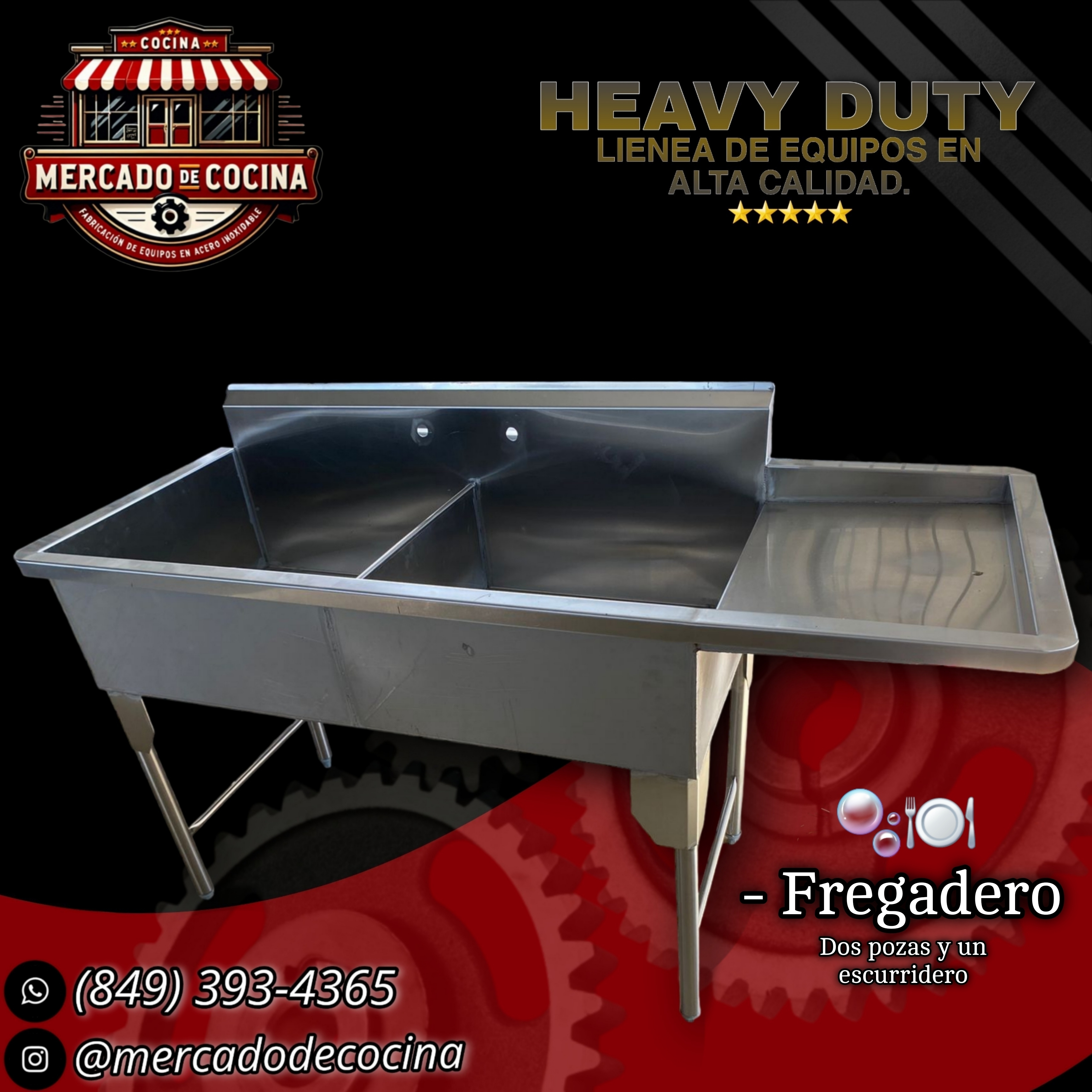 Fregadero de 2 pozas con un escurridero