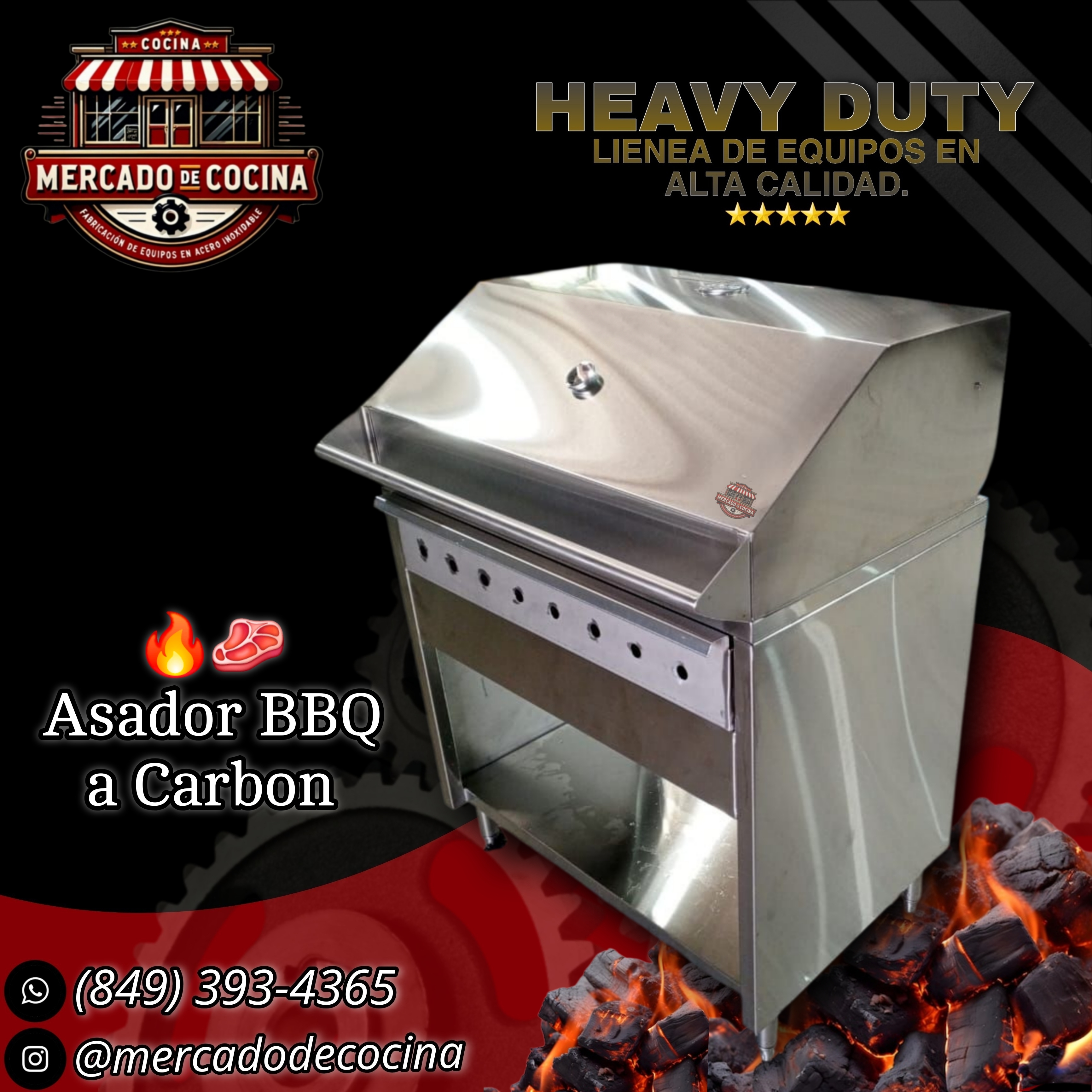 Asador BBQ de carbón 40"con gabinete abierto