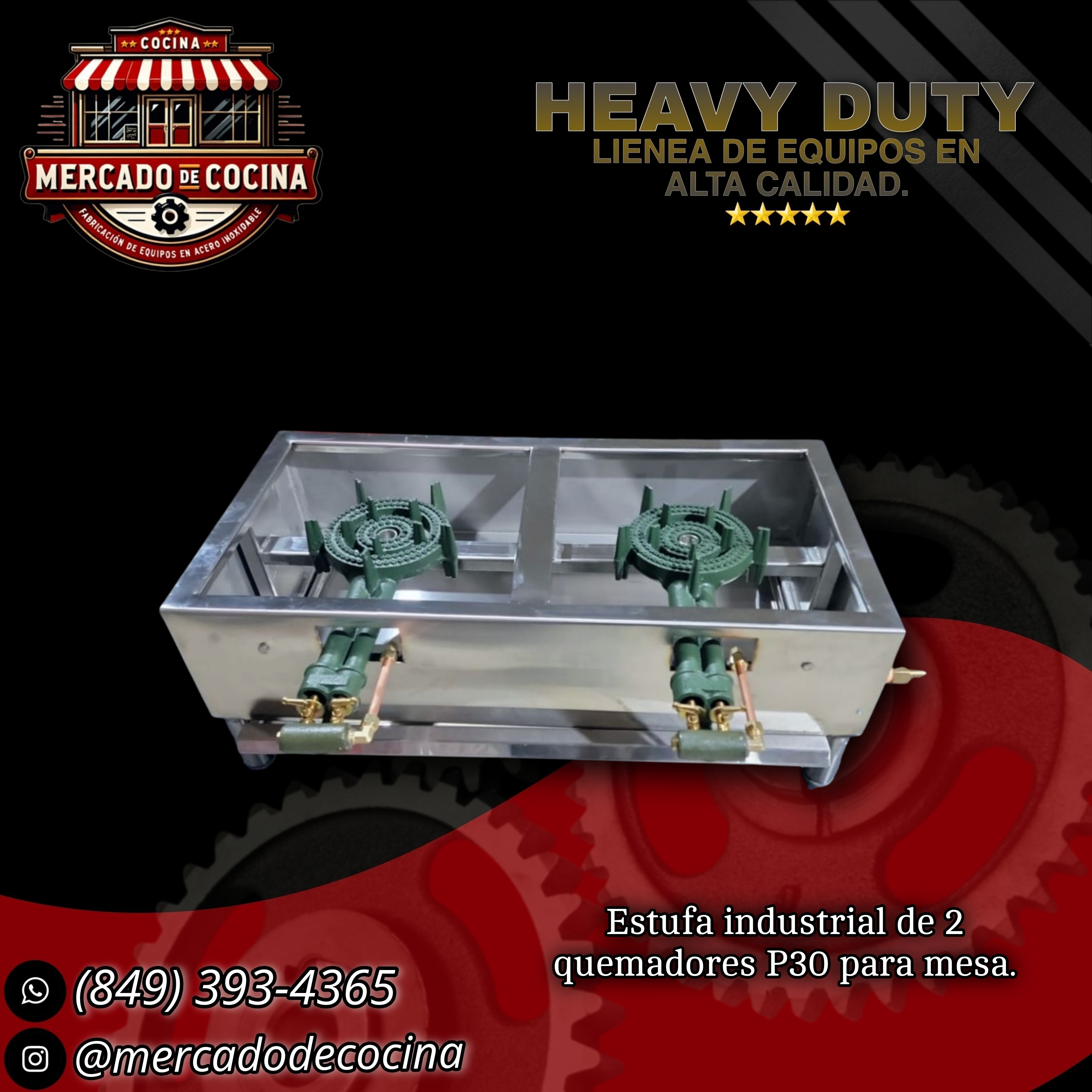 Estufa industrial mod-PRO 2 QUEMADORES P30 de mesa.