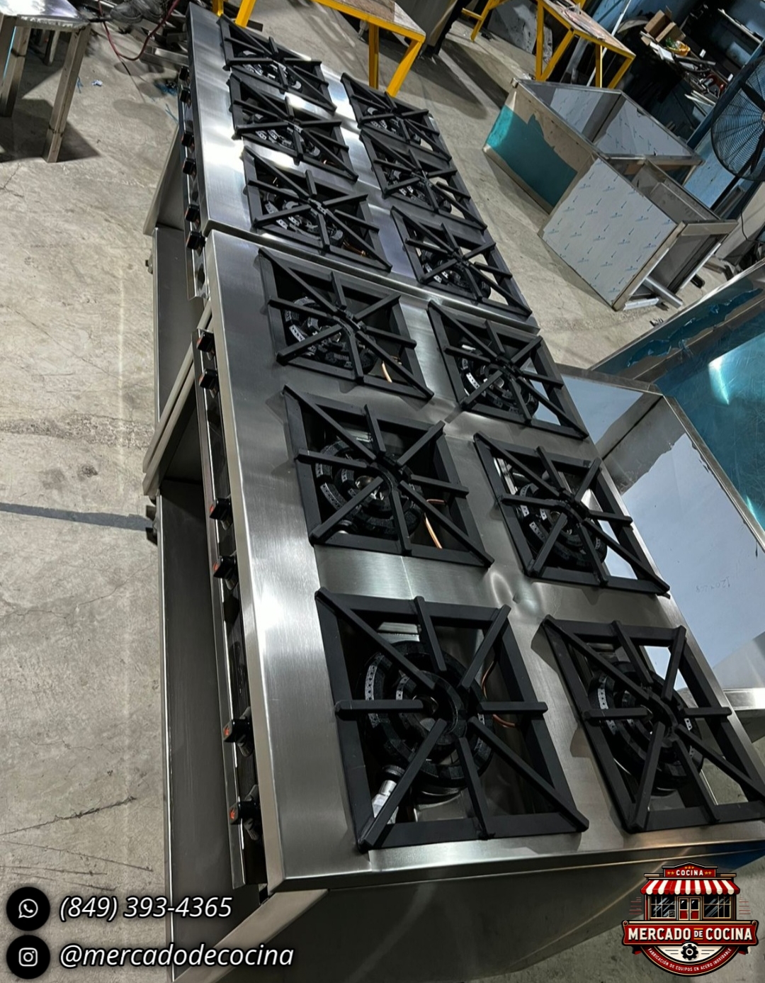 Estufa industrial mod-PRO 6 quemadores de fundición, gabinete abierto.