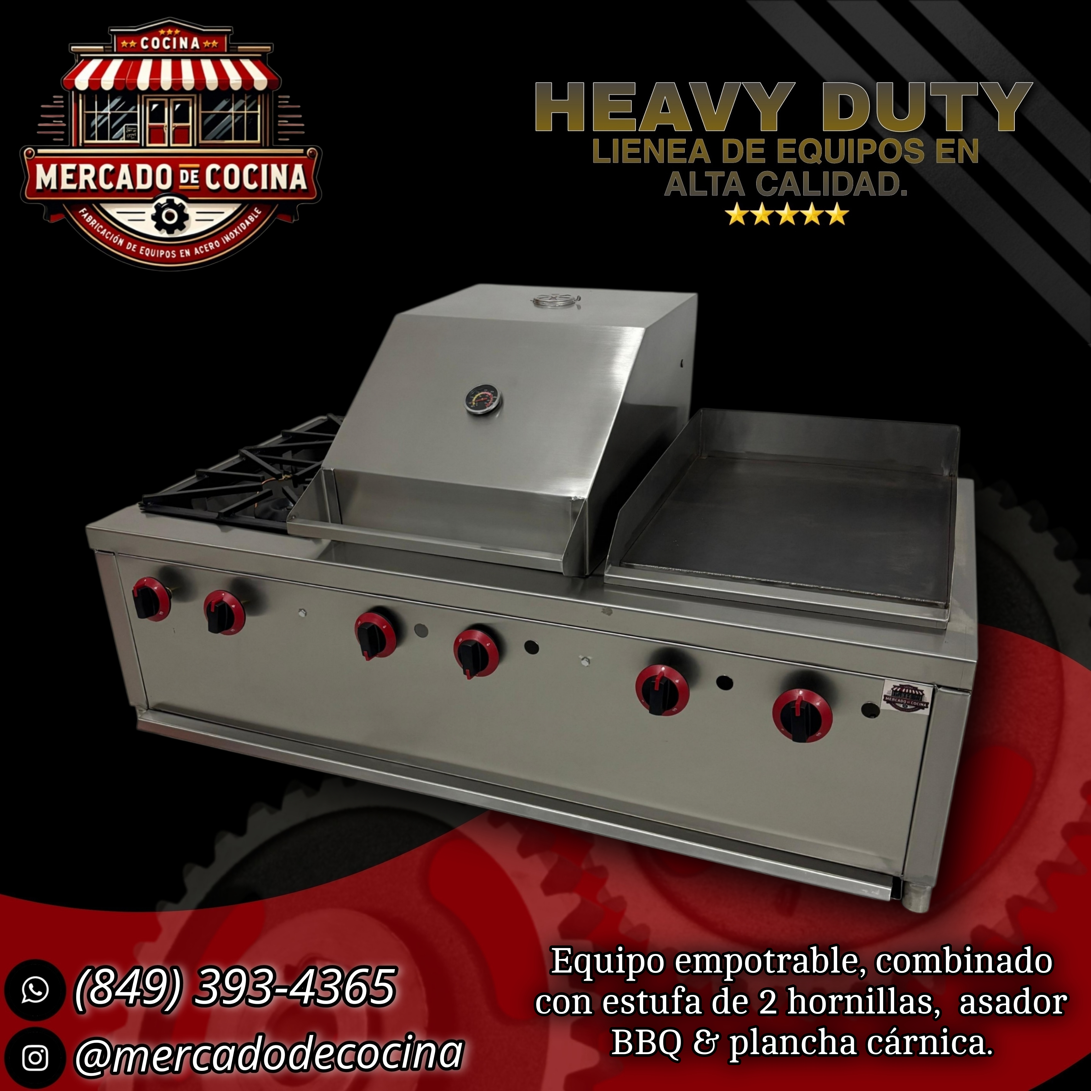 Equipo combinado (mod-PRO), empotrable, [Estufa, Asador BBQ, Plancha Cárnica]