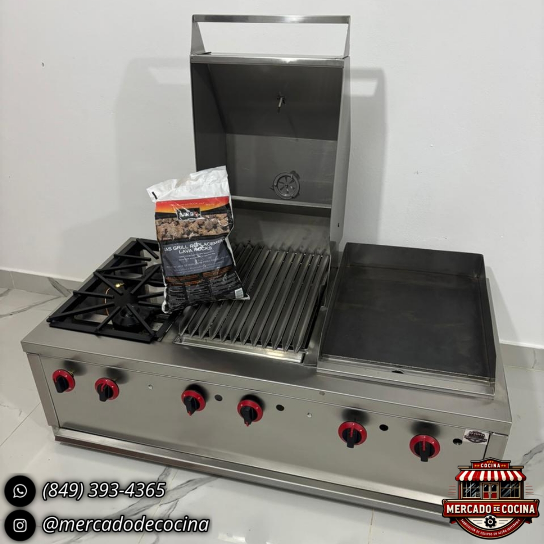 Equipo combinado (mod-PRO), empotrable, [Estufa, Asador BBQ, Plancha Cárnica]