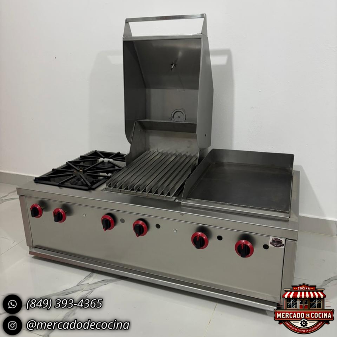 Equipo combinado (mod-PRO), empotrable, [Estufa, Asador BBQ, Plancha Cárnica]