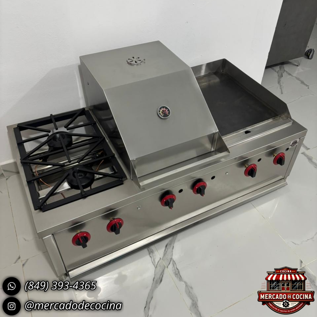 Equipo combinado (mod-PRO), empotrable, [Estufa, Asador BBQ, Plancha Cárnica]